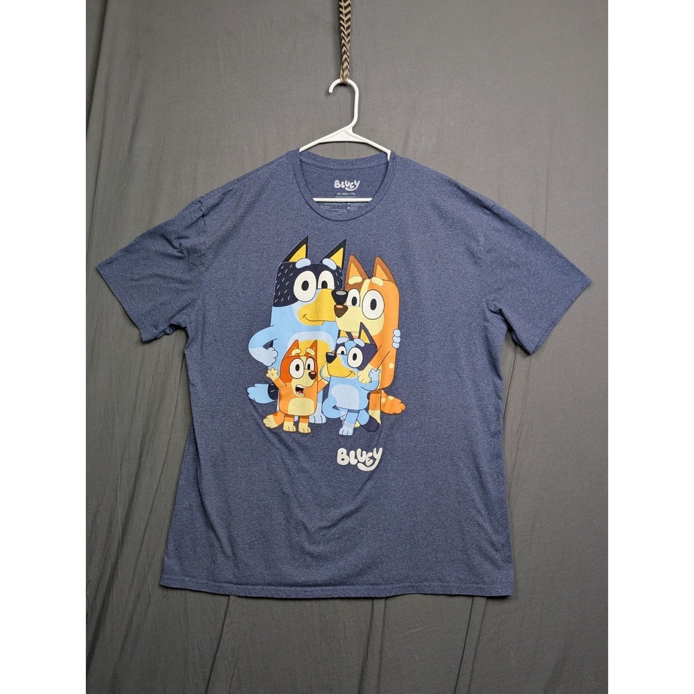 Bluey Womens 2X Blue Bluey Family Graphic Print Cotton T-Shirt